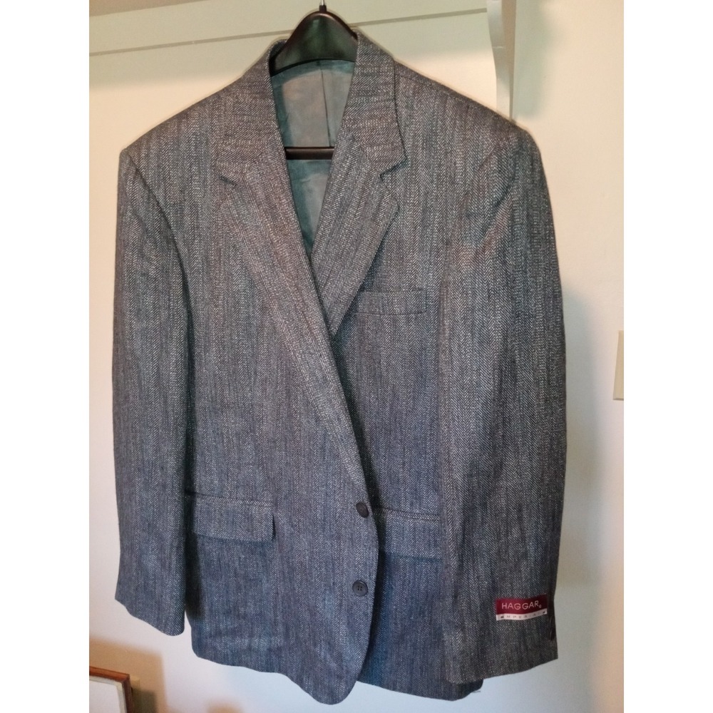 Haggar Imperial Mens Blazer 46 Reg Gray Herringbone Wool Silk Blend Sport Coat